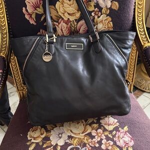 DKNY Elegant Black Tote with Gold Accents
